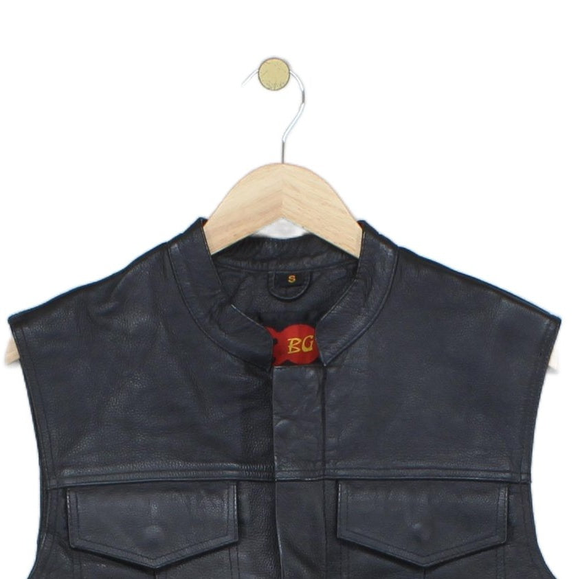Mens Leather Vest Jacket Motorcycle Sleeveless Biker