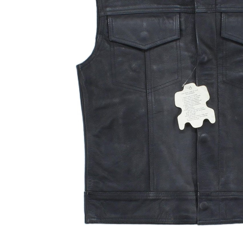Mens Leather Vest Jacket Motorcycle Sleeveless Biker