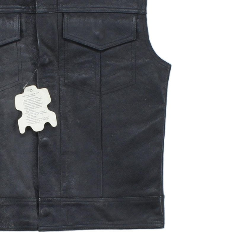 Mens Leather Vest Jacket Motorcycle Sleeveless Biker