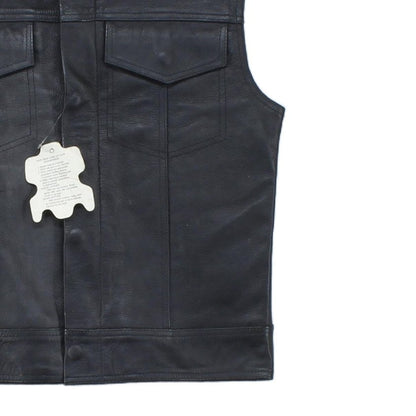 Mens Leather Vest Jacket Motorcycle Sleeveless Biker