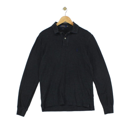Mens Polo Shirt Slim Fit Long Sleeve Button Collar