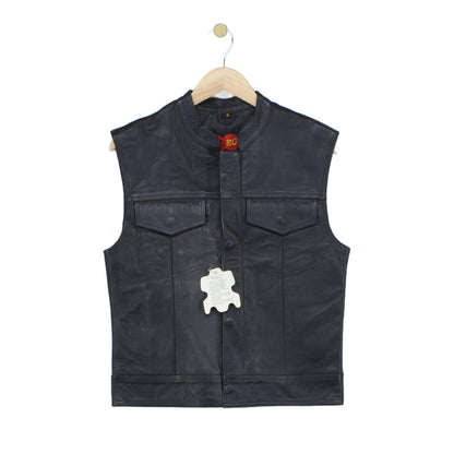Mens Leather Vest Jacket Motorcycle Sleeveless Biker