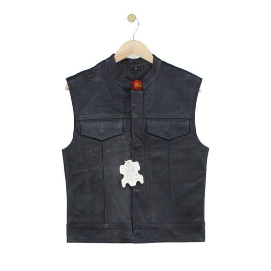 Mens Leather Vest Jacket Motorcycle Sleeveless Biker