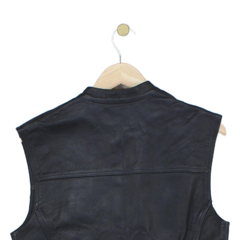 Mens Leather Vest Jacket Motorcycle Sleeveless Biker