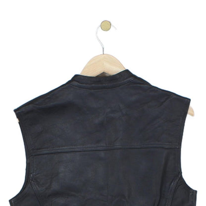 Mens Leather Vest Jacket Motorcycle Sleeveless Biker