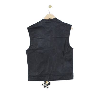 Mens Leather Vest Jacket Motorcycle Sleeveless Biker