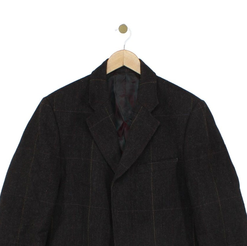 Mens Tweed Overcoat Herringbone Notch Lapel Wool