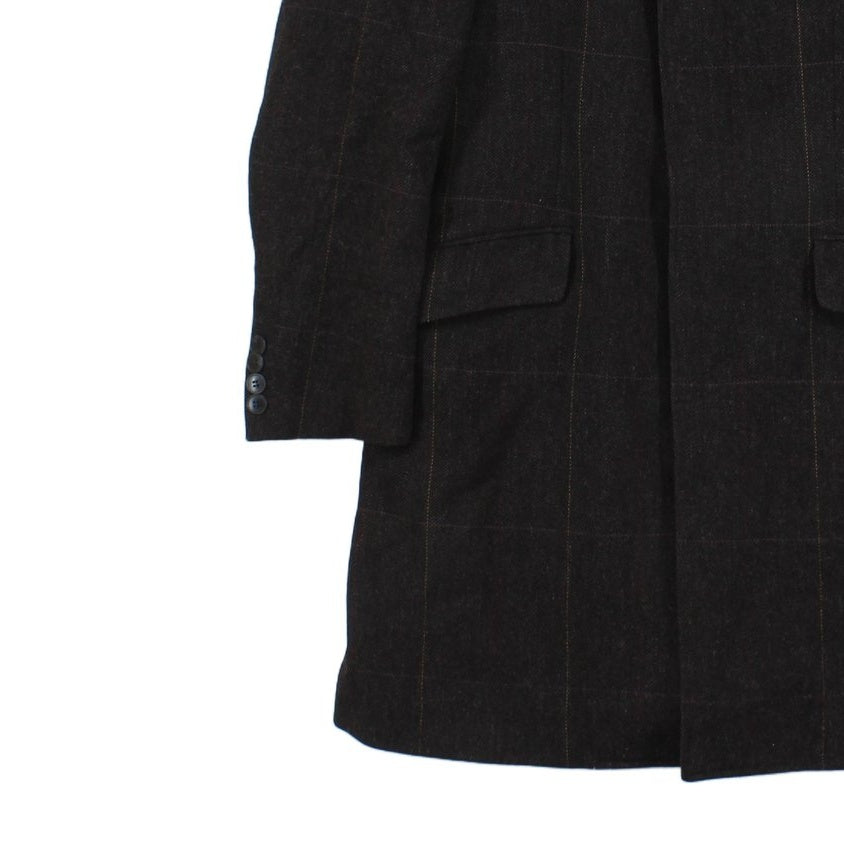 Mens Tweed Overcoat Herringbone Notch Lapel Wool