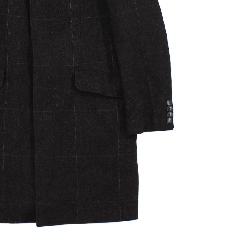 Mens Tweed Overcoat Herringbone Notch Lapel Wool