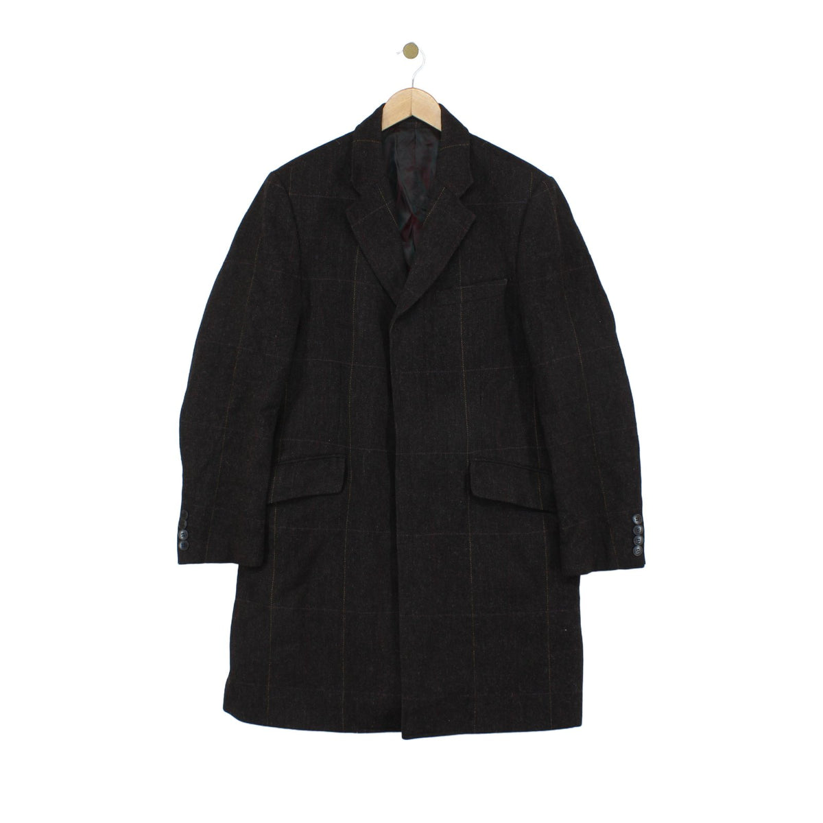 Mens Tweed Overcoat Herringbone Notch Lapel Wool