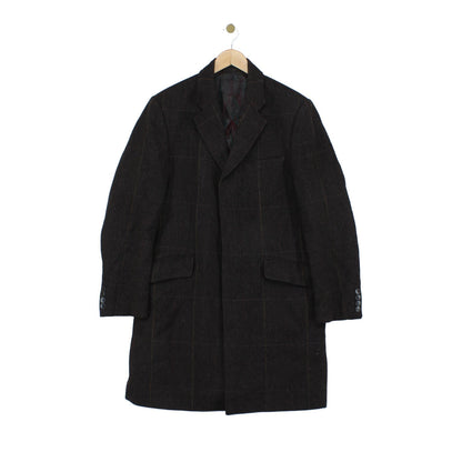 Mens Tweed Overcoat Herringbone Notch Lapel Wool