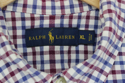 Mens Check Shirt Button Down Long Sleeve Cotton