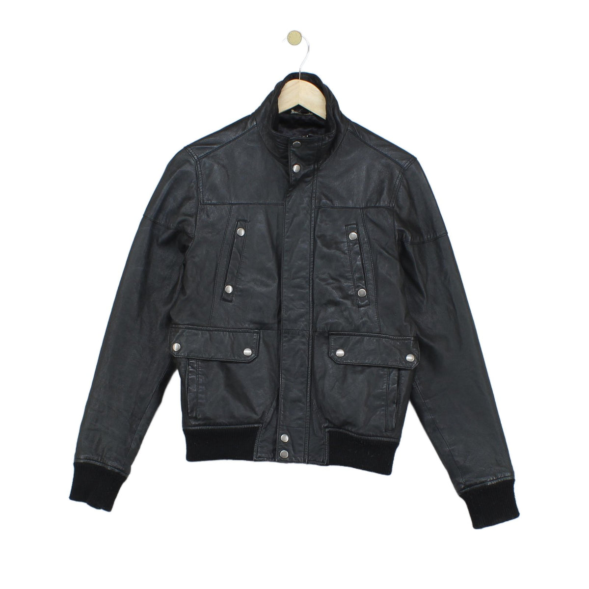 Mens Leather Jacket Biker Full Zip