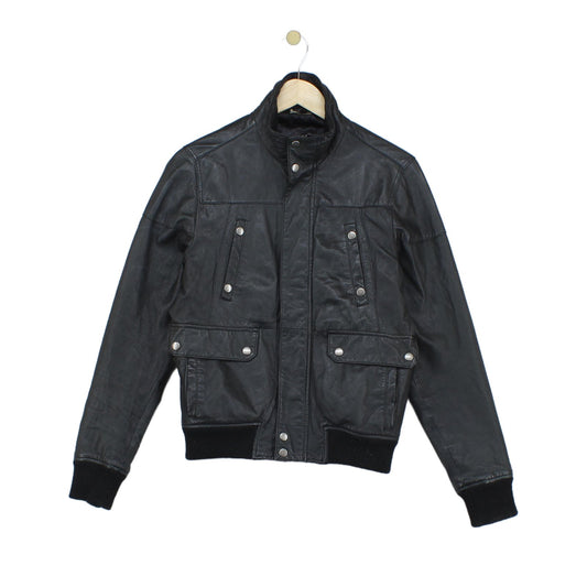 Mens Leather Jacket Biker Full Zip