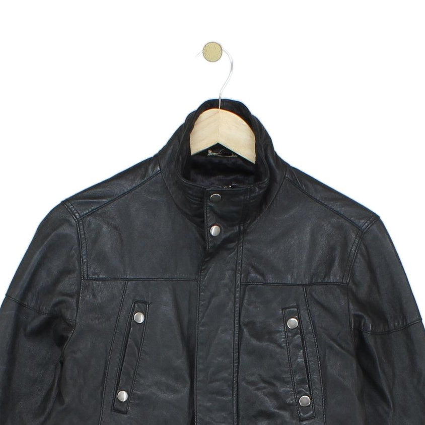 Mens Leather Jacket Biker Full Zip