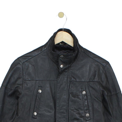 Mens Leather Jacket Biker Full Zip