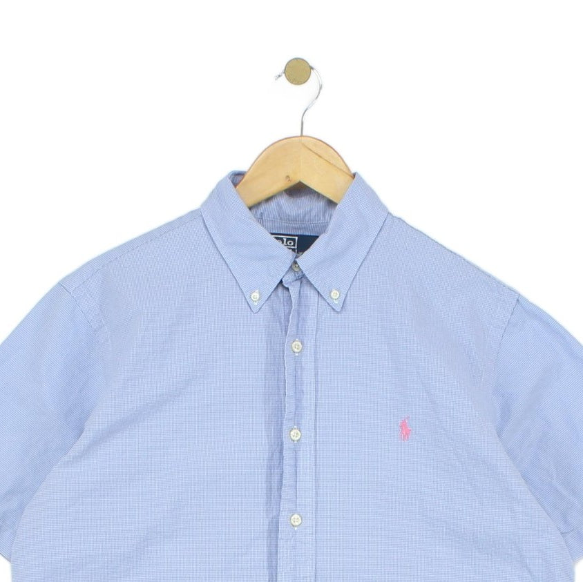 Mens Check Shirt Button Down Short Sleeve