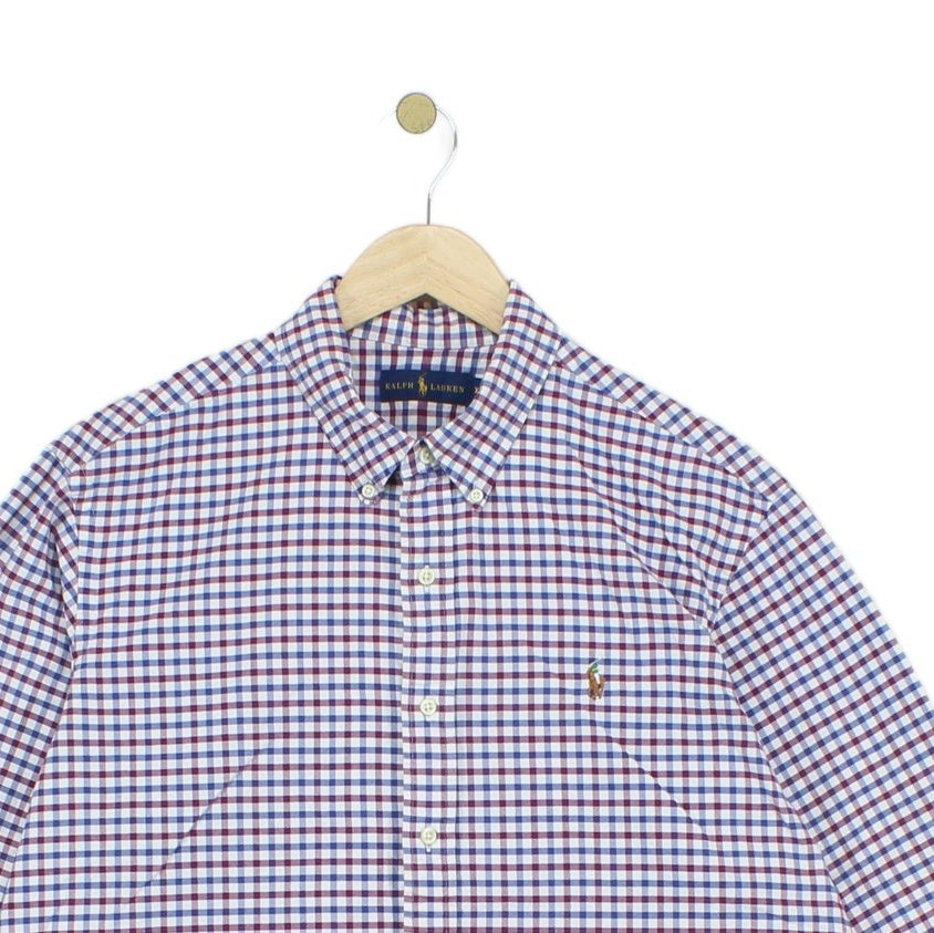 Mens Check Shirt Button Down Long Sleeve Cotton