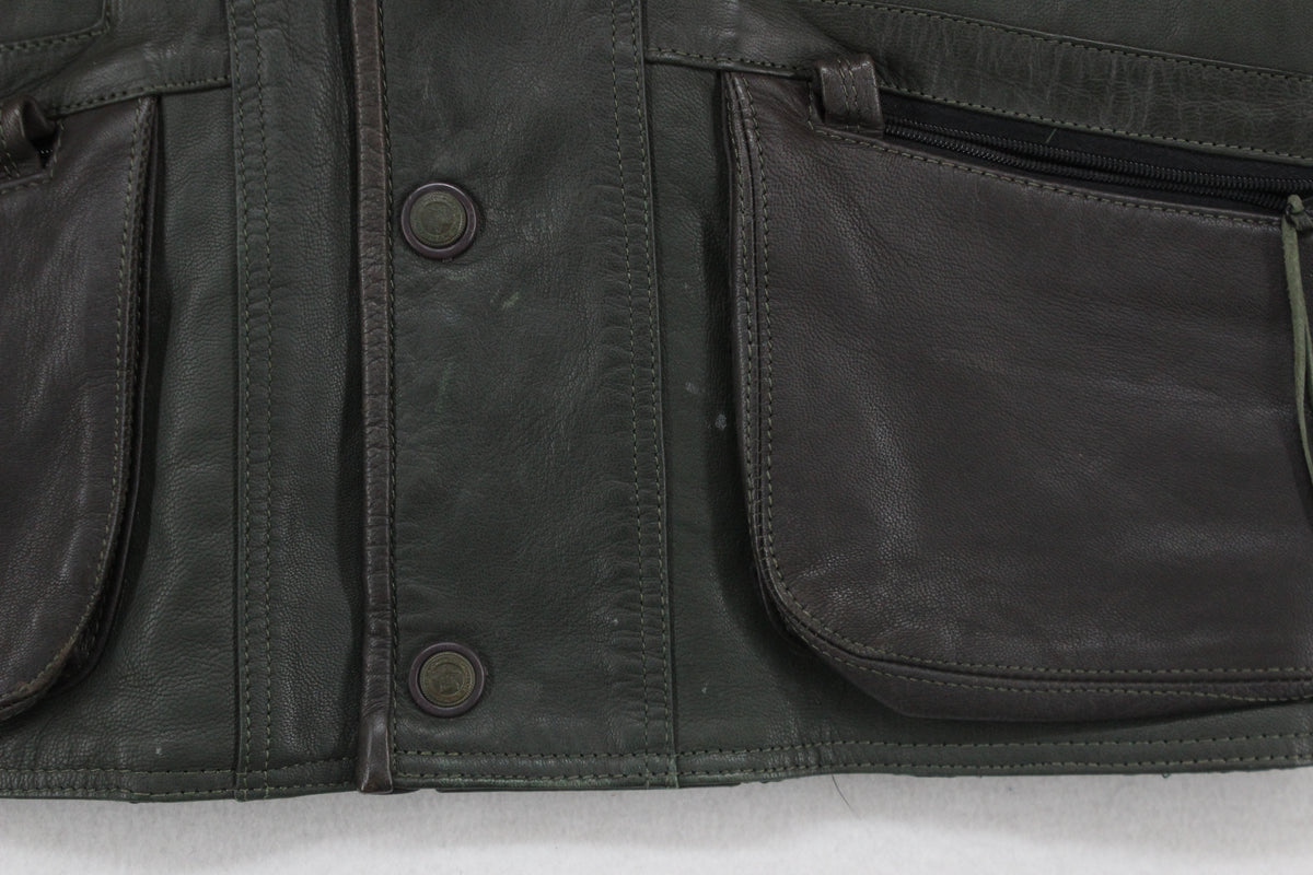 Mens Leather Hunting Vest Jacket Sleeveless