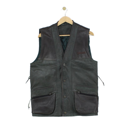 Mens Leather Hunting Vest Jacket Sleeveless