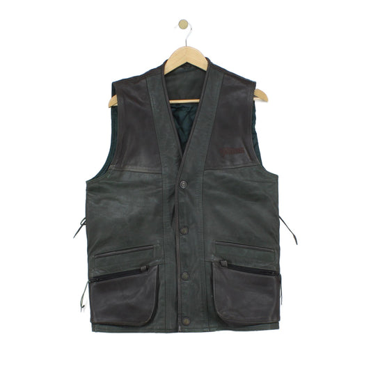 Mens Leather Hunting Vest Jacket Sleeveless