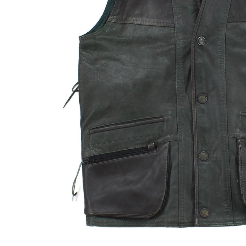 Mens Leather Hunting Vest Jacket Sleeveless