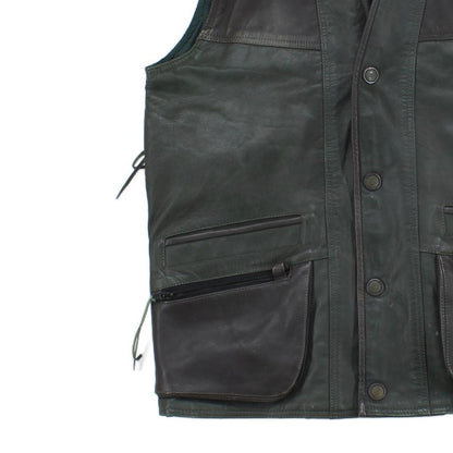 Mens Leather Hunting Vest Jacket Sleeveless