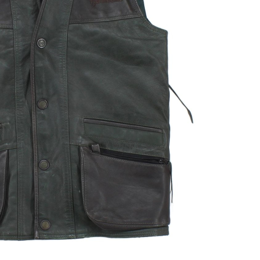 Mens Leather Hunting Vest Jacket Sleeveless