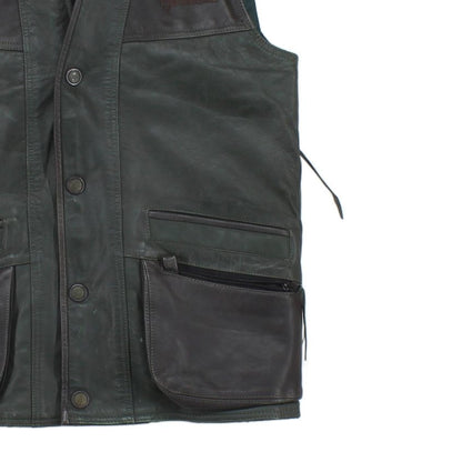 Mens Leather Hunting Vest Jacket Sleeveless