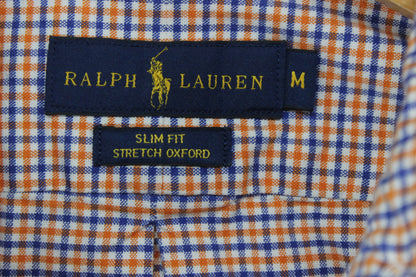 Mens Check Shirt Slim Fit Stretch Oxford