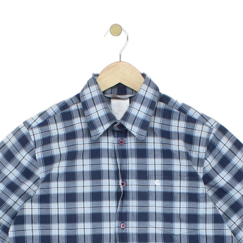 Mens Plaid Shirt Short Sleeve Button Up