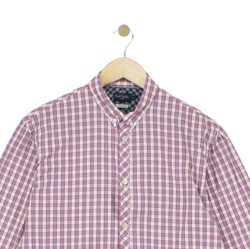 Mens Plaid Shirt Tailored Fit Button Up Long Sleeve