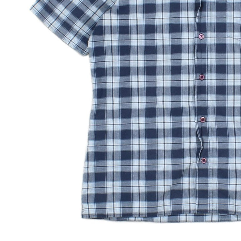 Mens Plaid Shirt Short Sleeve Button Up