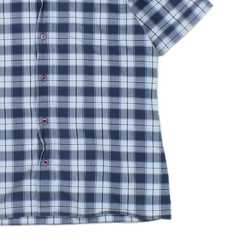 Mens Plaid Shirt Short Sleeve Button Up
