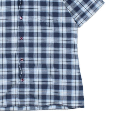 Mens Plaid Shirt Short Sleeve Button Up