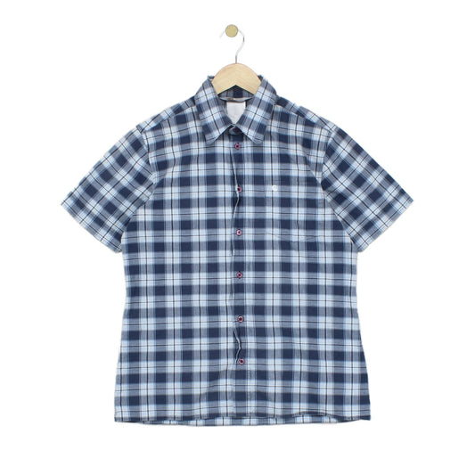 Mens Plaid Shirt Short Sleeve Button Up