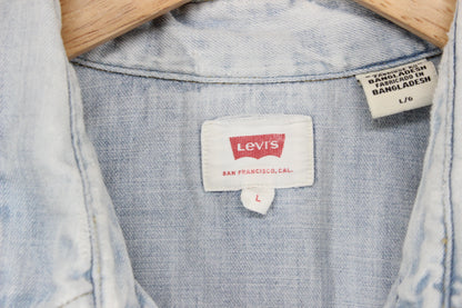 Mens Denim Shirt Western Distressed