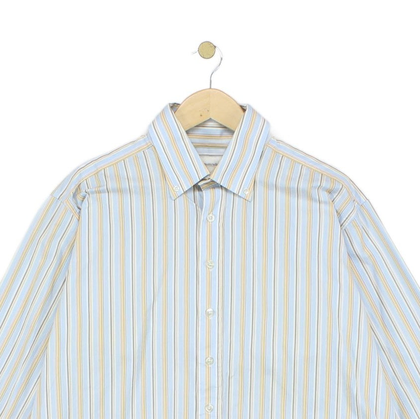 Mens Striped Shirt Button Up Cotton