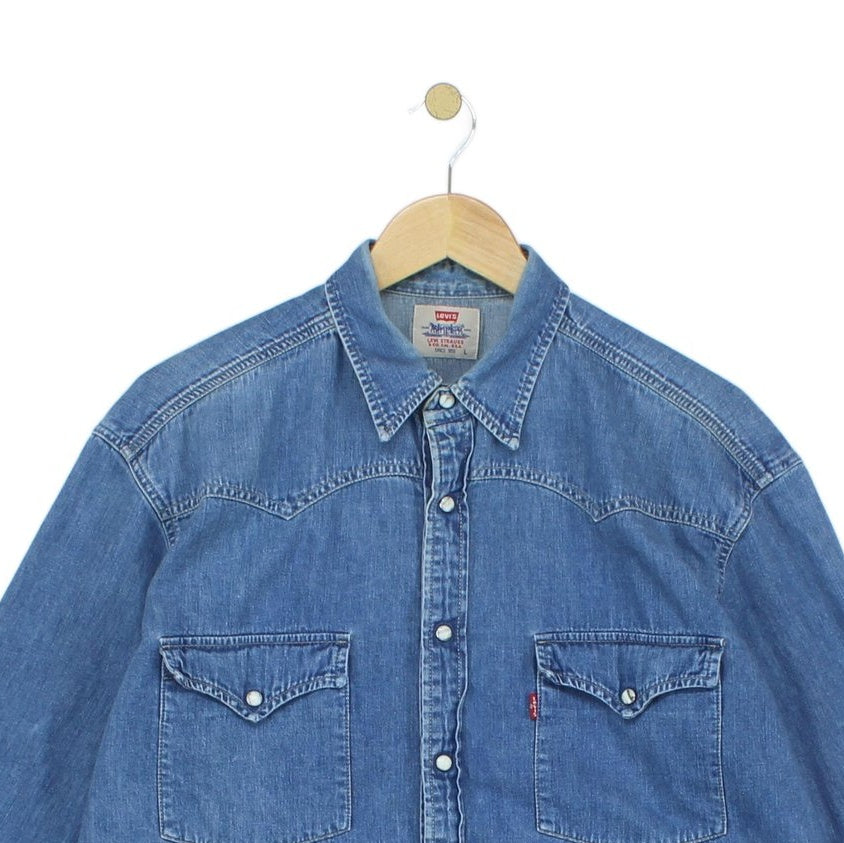 Mens Denim Shirt Made In Portugal Western Snap