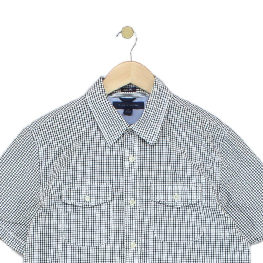 Mens Shirt Slim Fit Short Sleeve Check