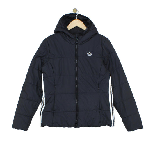 Womens Quilted Jacket Hooded Full Zip Logo Badge