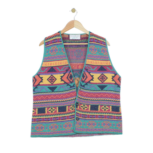 Womens Vest Cardigan Geometric Relaxed