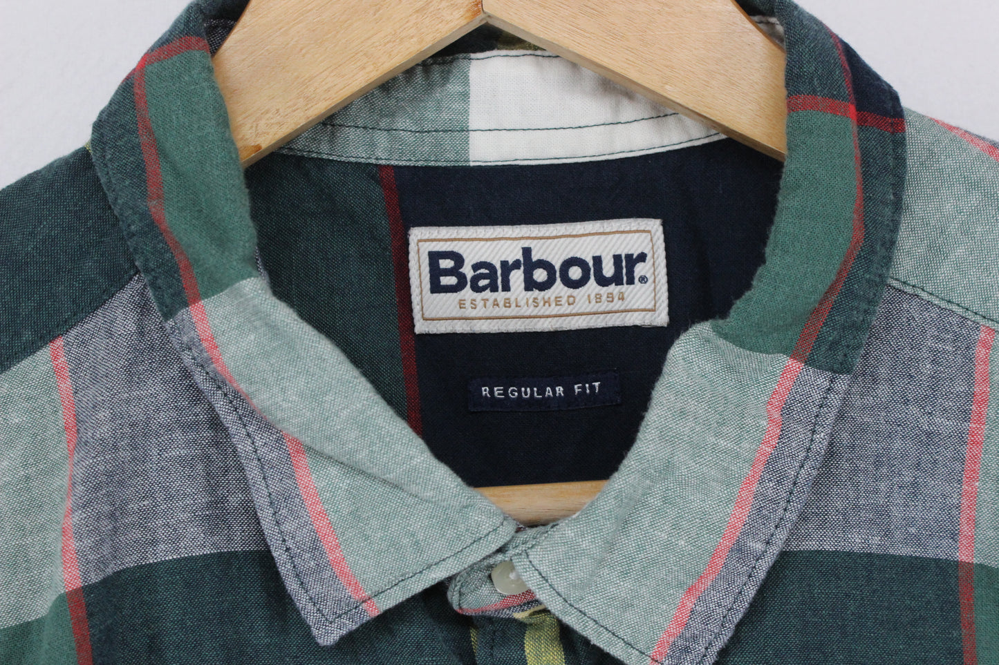 Mens Plaid Shirt Short Sleeve Cotton Linen