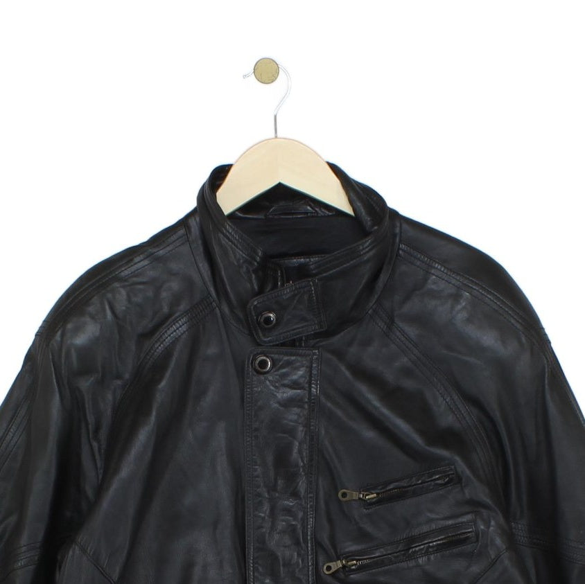 Mens Leather Jacket Biker Retro Motorcycle