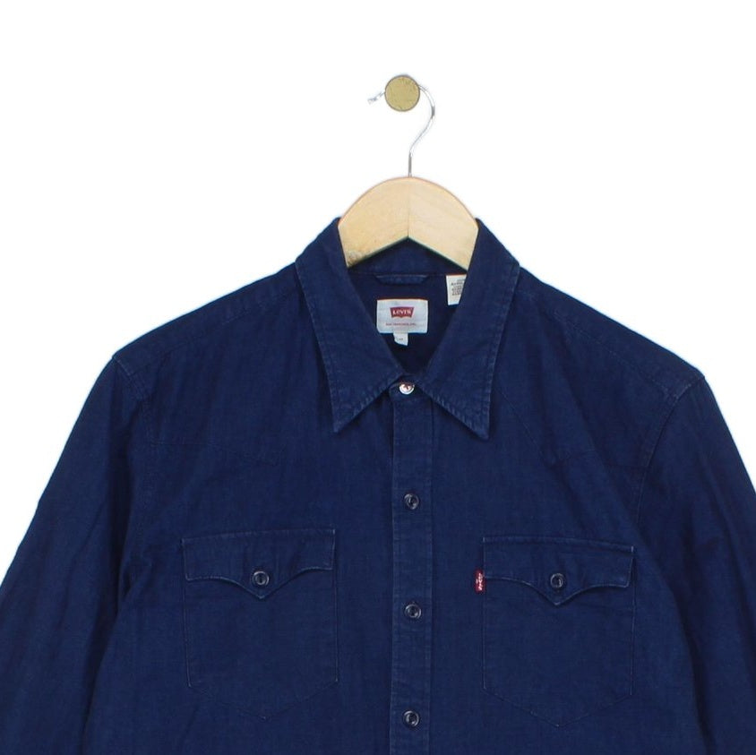 Mens Denim Shirt Button Up Long Sleeve Cotton