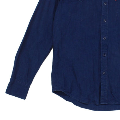 Mens Denim Shirt Button Up Long Sleeve Cotton