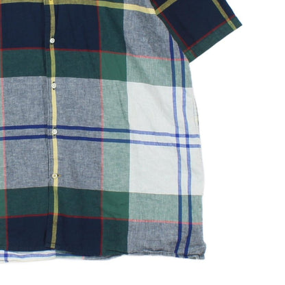 Mens Plaid Shirt Short Sleeve Cotton Linen
