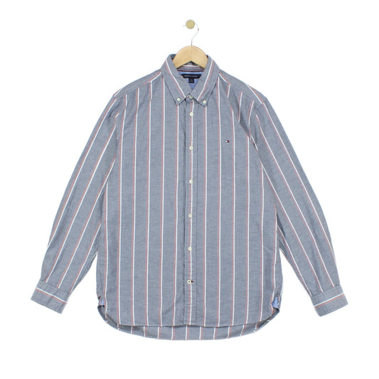 Mens Striped Shirt Stretch Button Down Long Sleeve