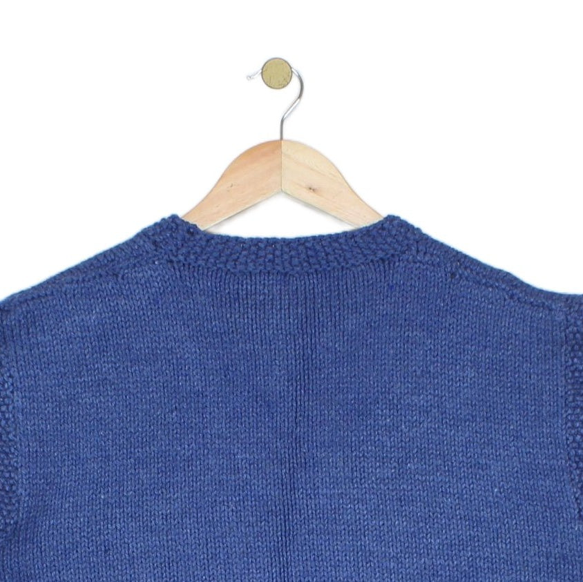 Womens V-Neck Jumper Chunky Knit Buttoned Knit