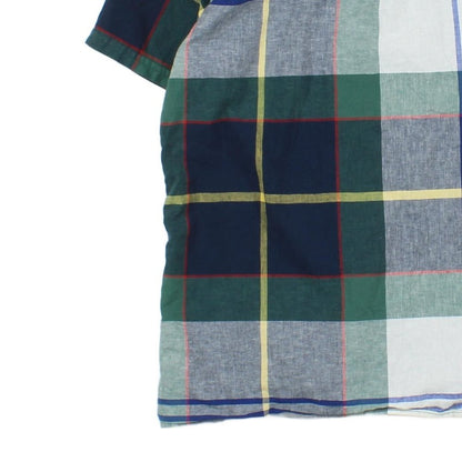 Mens Plaid Shirt Short Sleeve Cotton Linen
